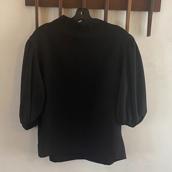 Ganni Crepe Mock Neck, 3/4 Length Sleeve Top - Picture 6 of 9